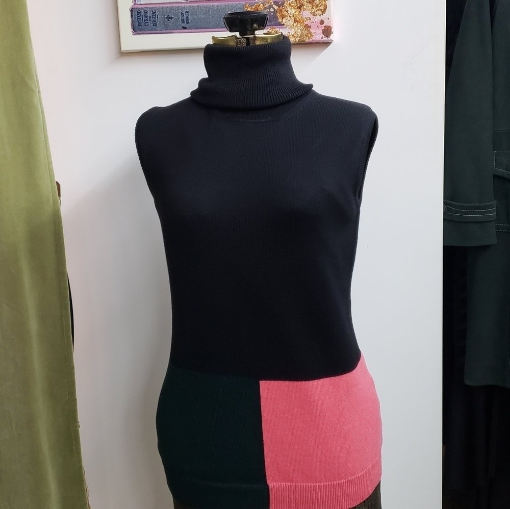 Actuarial Knit Color Blocked Sleeveless Turtleneck Made in Italy Size Large